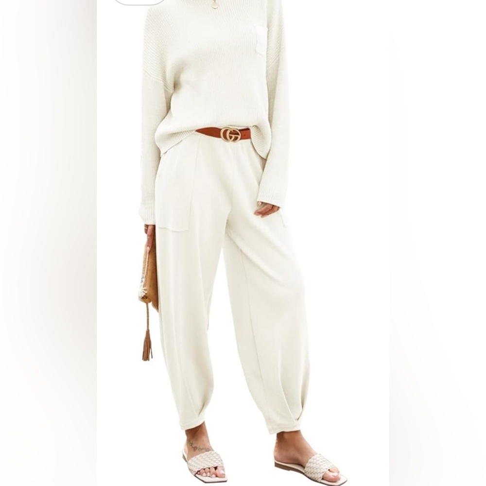Cream Knit Balloon Leg Pants and Matching Sweater NWOT